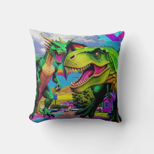 Lets Play - Green Dragon and Dinosaur Throw Pillow