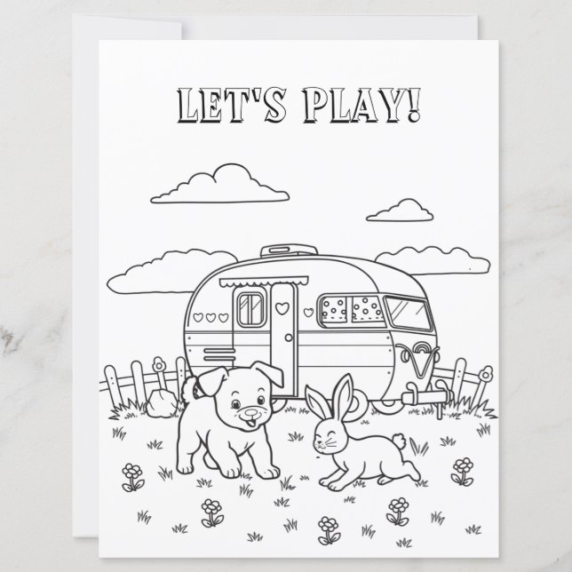 Let's Play  | Kid's Camping Coloring Page (Front)