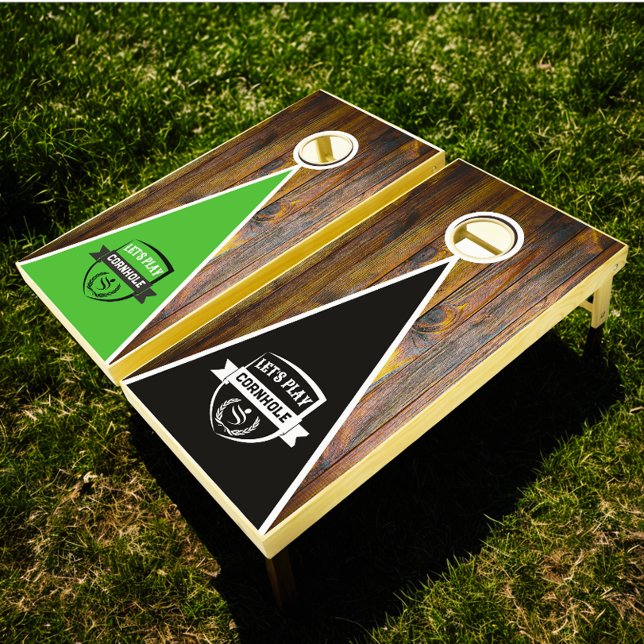 Let's Play Logo Black And White Cornhole Set (Modern personalized team name cornhole set )