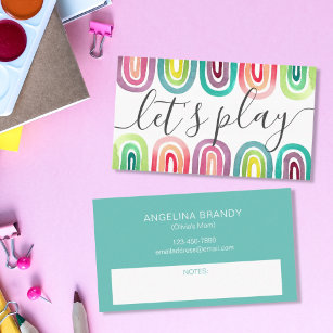 Let's Play Rainbow Playdate Parent Networking Call Calling Card