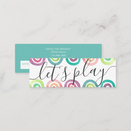 Lets Play Rainbow Playdate Parent Networking Mini Calling Card