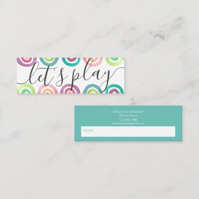 Let's Play Rainbow Playdate Parent Networking Mini Calling Card (Front/Back)