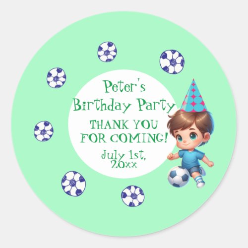 Lets play Soccer Birthday Party Classic Round Sticker