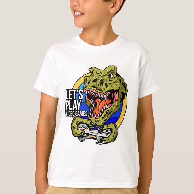 Let's Play T-Rex Gamer   T-Shirt (Front)