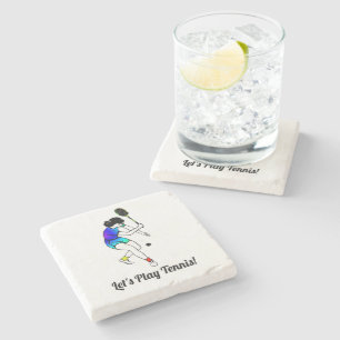 Let's Play Tennis! Retro Women's Tennis Player Stone Coaster