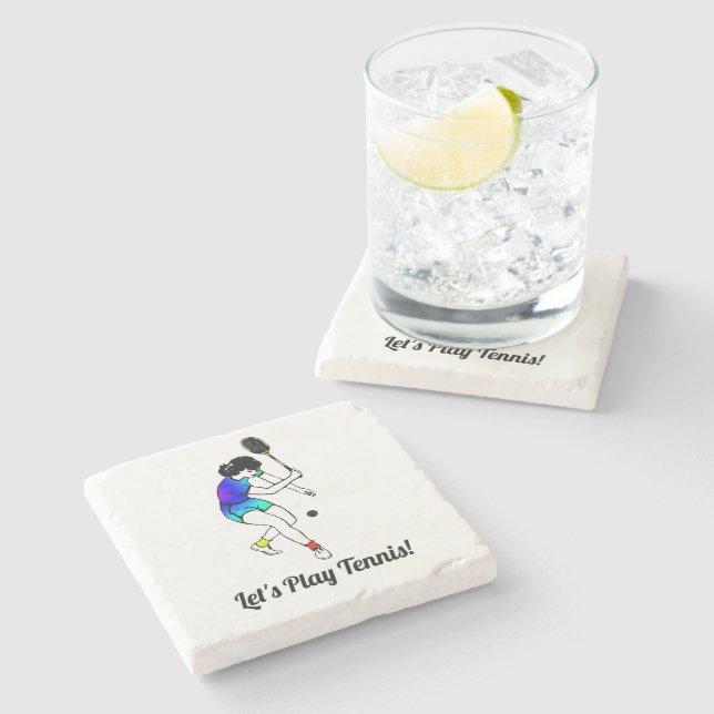 Let's Play Tennis! Retro Women's Tennis Player Stone Coaster (Side)