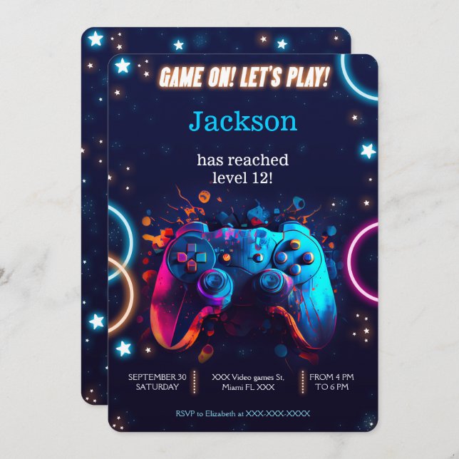Let's Play Video Game Birthday  Invitation (Front/Back)