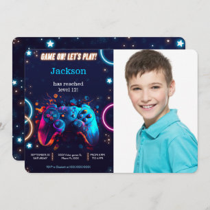 Let's Play Video Game Birthday Photo Invitation