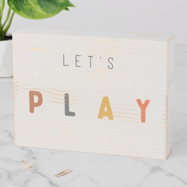 let's play. Wood Box Wall Art Sign (In Situ Horizontal)