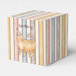 Lets Purr-ty Cat, Pink, Yellow and Blue Stripes  Favor Boxes