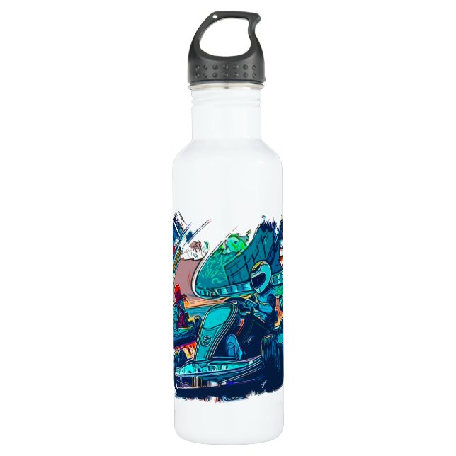 Lets Race! - Go Kart Racers Stainless Steel Water Bottle (Front)