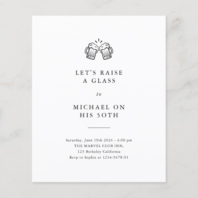 Let's Raise A Glass | Budget 50th Birthday Invite (Front)