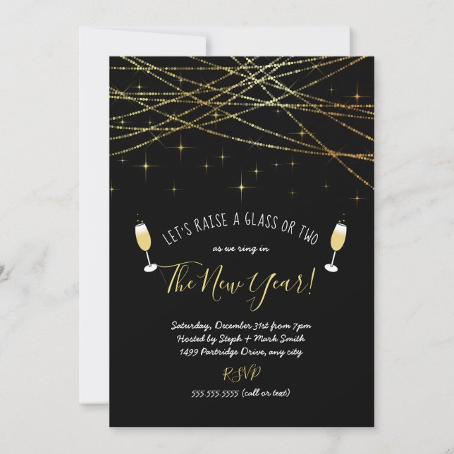 Let's raise a glass New year's eve party invite (Front)