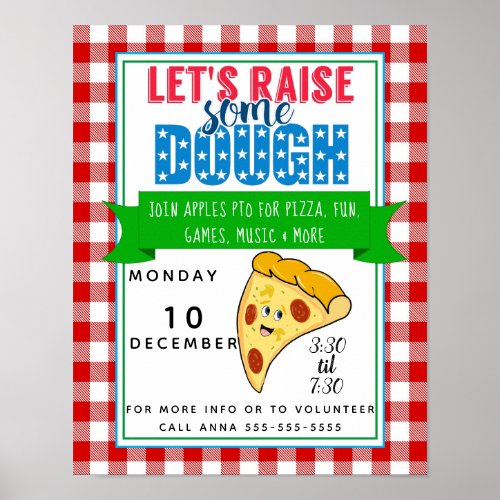 lets raise some dough pizza cooking fundraiser poster