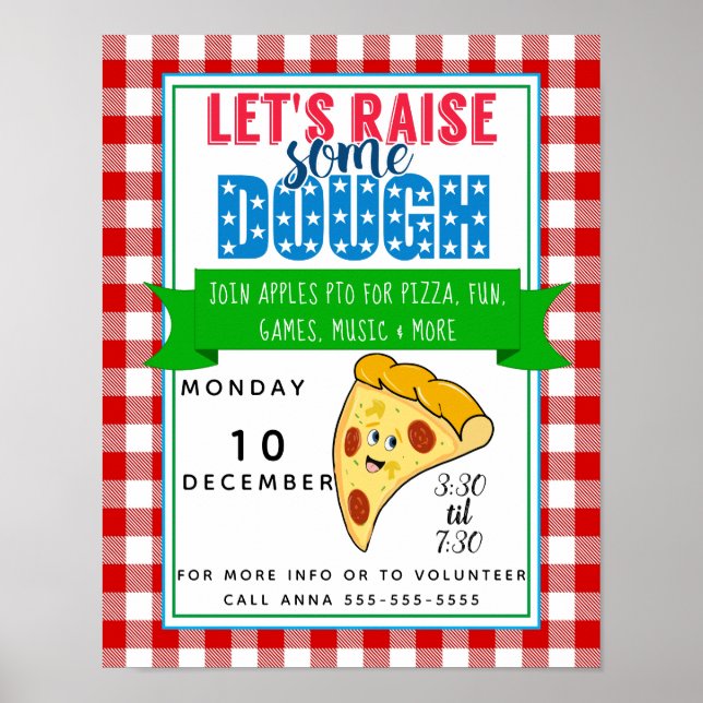 let's raise some dough, pizza cooking fundraiser poster (Front)