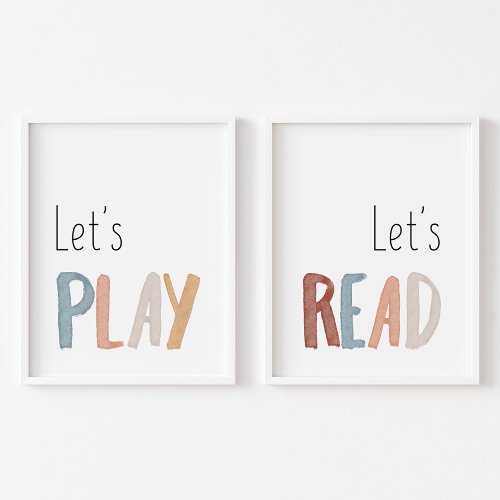 Lets read and lets play boho wall art set of 2