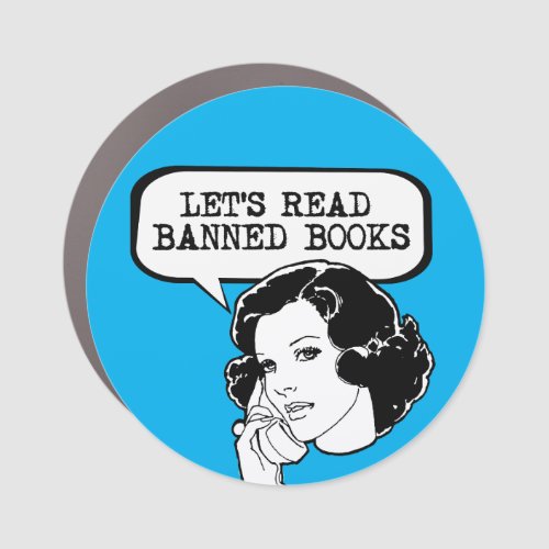 Lets Read Banned Books Retro Car Magnet
