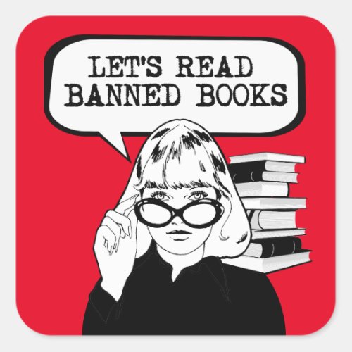 Lets Read Banned Books Retro  Square Sticker