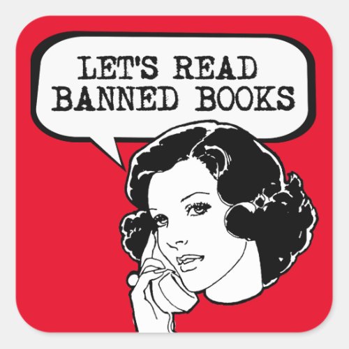 Lets Read Banned Books Retro Square Sticker