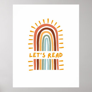 Lets Read Boho Rainbow Classroom Homeschool  Poster