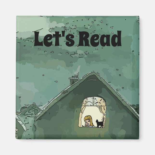 Let's Read,Girl with Cat, Personalize Magnet (Front)