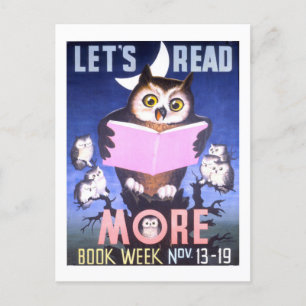 "Let's Read More" Owl Book Week Postcard