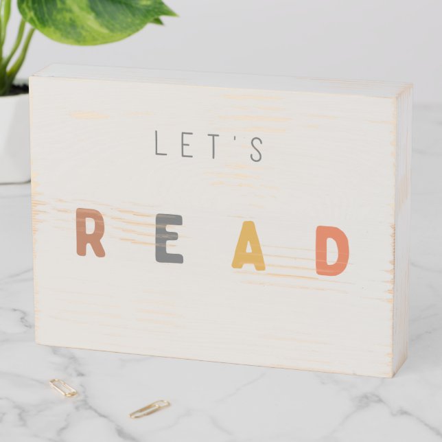 let's read. Wood Box Wall Art Sign (In Situ Horizontal)