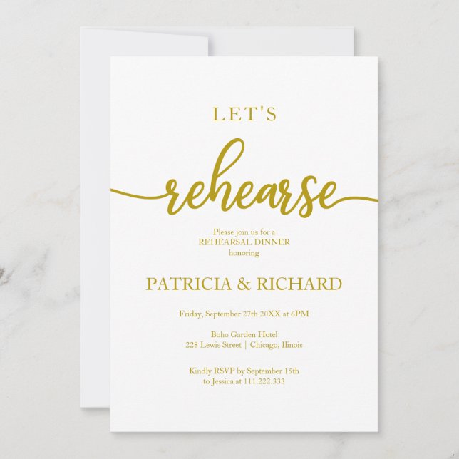 Let's Rehearse Elegant Gold Rehearsal Dinner Invitation (Front)
