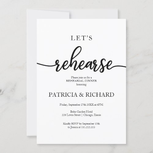 Lets Rehearse Simple Elegant Rehearsal Dinner Invitation