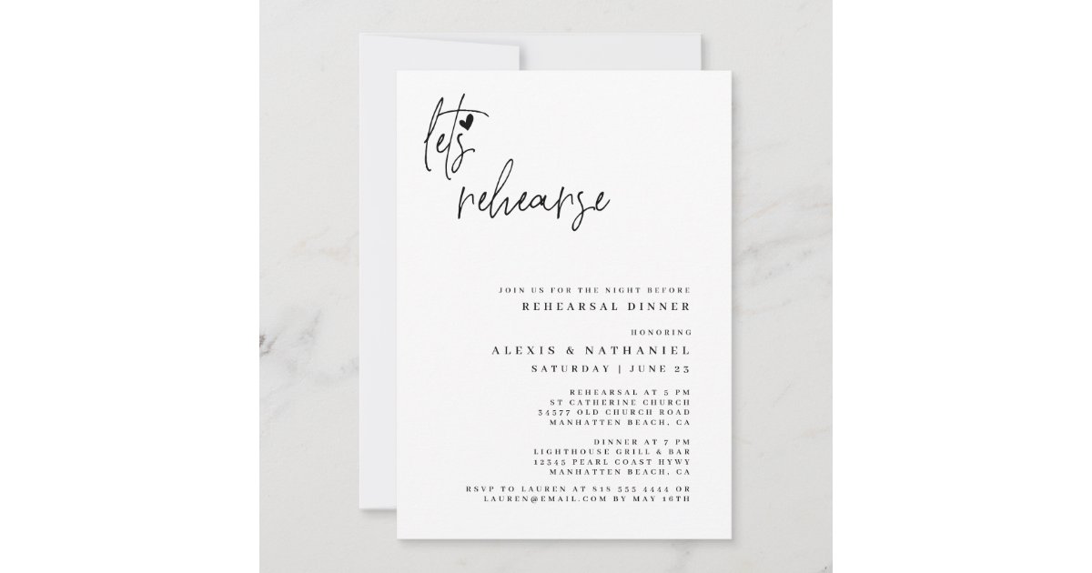 Let's Rehearse The Night Before Wedding Invitation | Zazzle