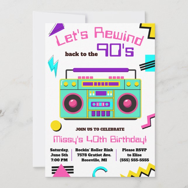 Let's Rewind Back to the 90's Birthday Party Invitation (Front)