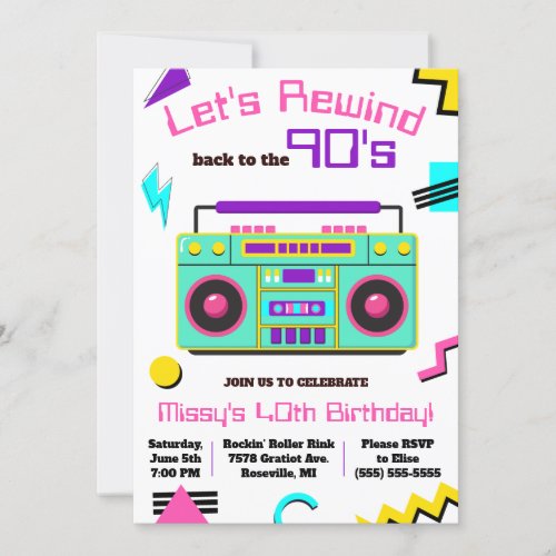 Lets Rewind Back to the 90s Birthday Party Invitation
