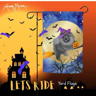 LETS RIDE Black Chowloween Halloween Garden Flag