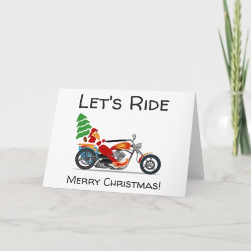 Lets Ride Merry Christmas Santa Motorcycle Holiday Card