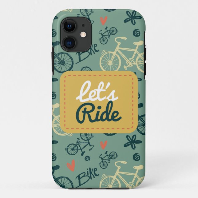 Let's Ride Modern Green Bicycle Pattern Case-Mate iPhone Case (Back)