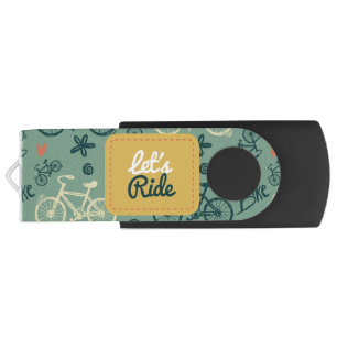 Let's Ride Modern Green Bicycle Pattern Flash Drive