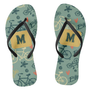 Let's Ride Modern Green Bicycle Pattern Flip Flops