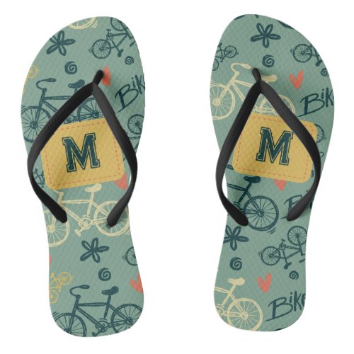 Lets Ride Modern Green Bicycle Pattern Flip Flops