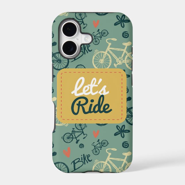 Let's Ride Modern Green Bicycle Pattern Iphone Case (Back)