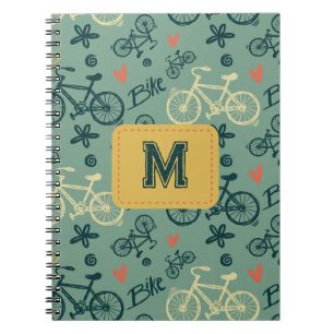 Let's Ride Modern Green Bicycle Pattern Notebook