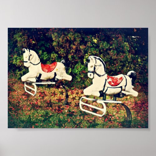 Lets Ride Retro Playground Horses Poster