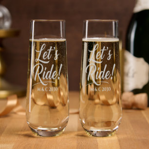 Lets Ride Romantic Custom Name Adventure Script Stemless Champagne Flute