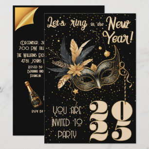 Let's ring in the New Year party Glamorous Black Invitation