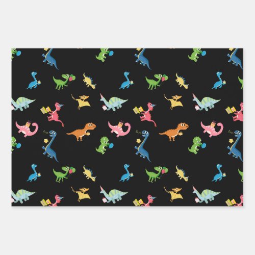 LETS ROAR Colorful and Cute Dinosaur Birthday Wrapping Paper Sheets