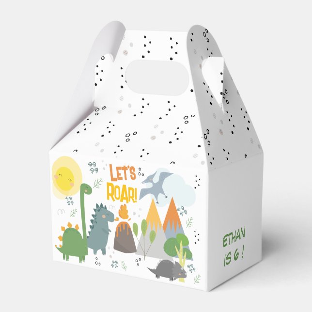 Let's roar Dino party kids birthday Favor Boxes (Front Side)