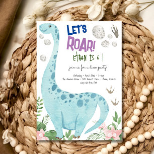 Let's roar Dino party kids birthday invitation