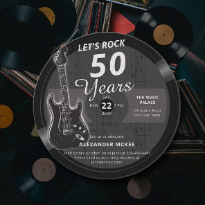 Let's Rock 50 Guitar Music Vintage LP Men Birthday Invitation