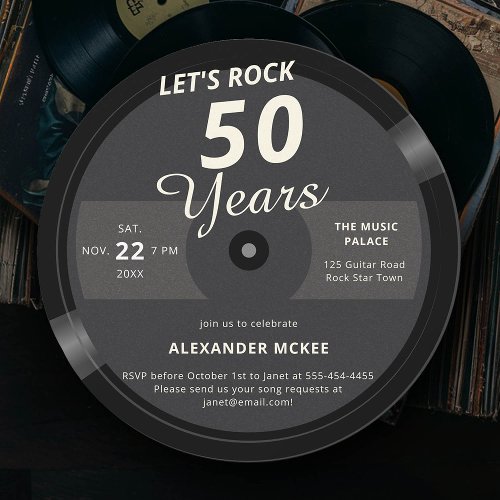 Lets Rock 50 Years Vintage Record Label Birthday Invitation