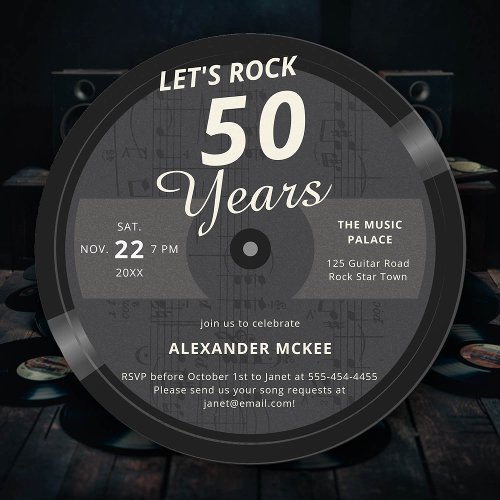 Lets Rock 60 Years Vintage Music LP 60th Birthday Invitation