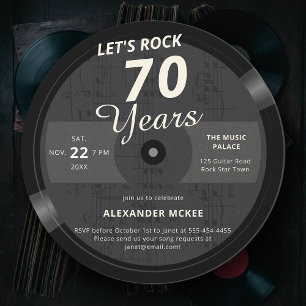 Let's Rock 70 Years Vintage Music Note LP Birthday Invitation